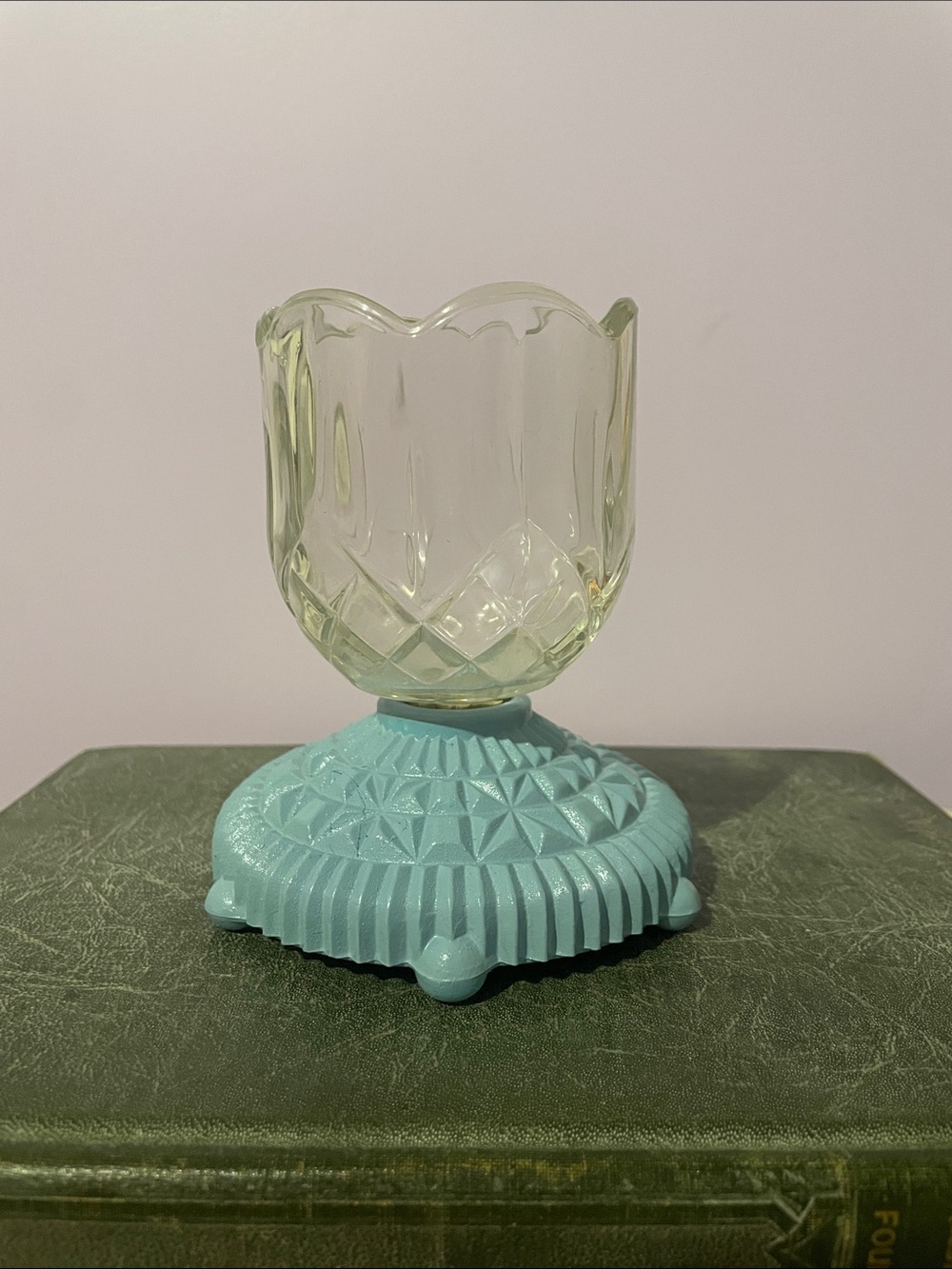 Blue Pedestal Votive Holder with clear Glass Cup
